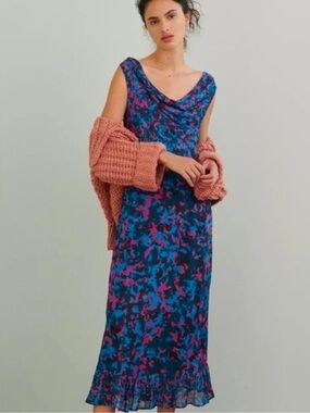 Conditions Apply Anthropologie Alisandra blue & pink midi dress